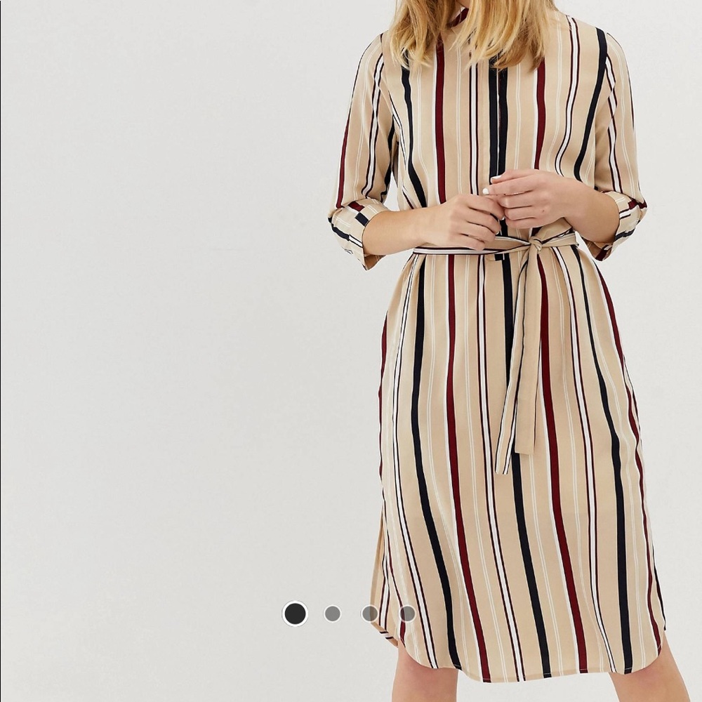 Striped belted shirt dress